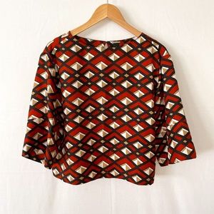 CHICO’S BLACK LABEL Size 0 US Small 100% Silk Diamond Print 3/4 Wide Sleeve Top